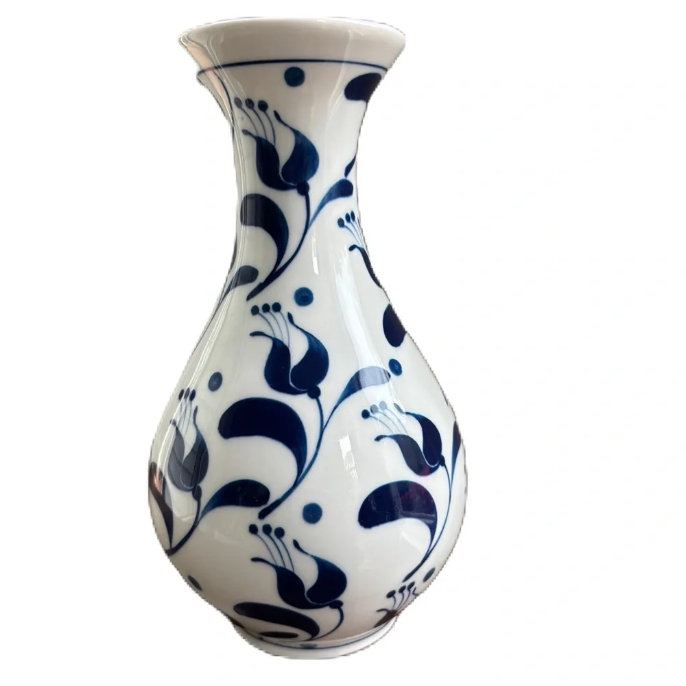 Albert Kessler & Co Hand Painted Porcelain Vase Blue & White Made in Philippines